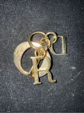 Authentic Christian DIOR Letter Keychain Purse Bag Charm Gold Tone Designer